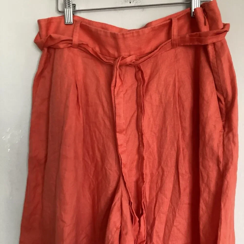 Banana Republic High Rise Wide Leg Linen Pants 12 Palazzo Sedona Coral Orange